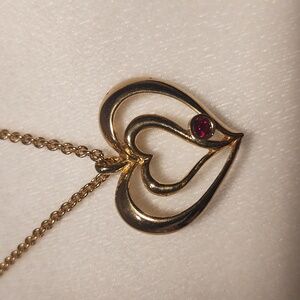 28" Faux Gold Heart Necklace with Faux Ruby